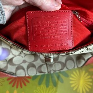 Coach Signature Canvas Shoulder Bag - Brown and Red